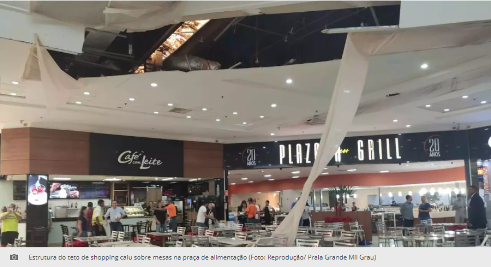 Teto de shopping desaba e assusta clientes e funcionários em Praia Grande