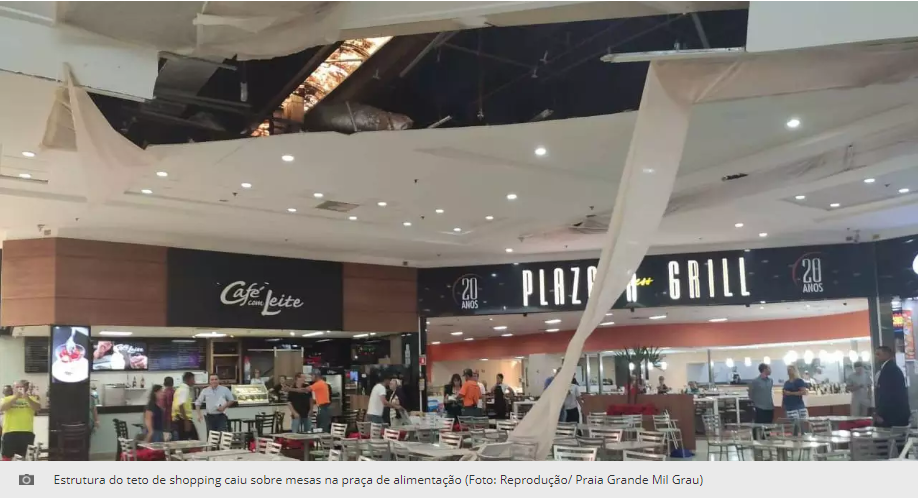 Teto de shopping desaba e assusta clientes e funcionários em Praia Grande Teto de shopping desaba e assusta clientes e funcionários em Praia Grande